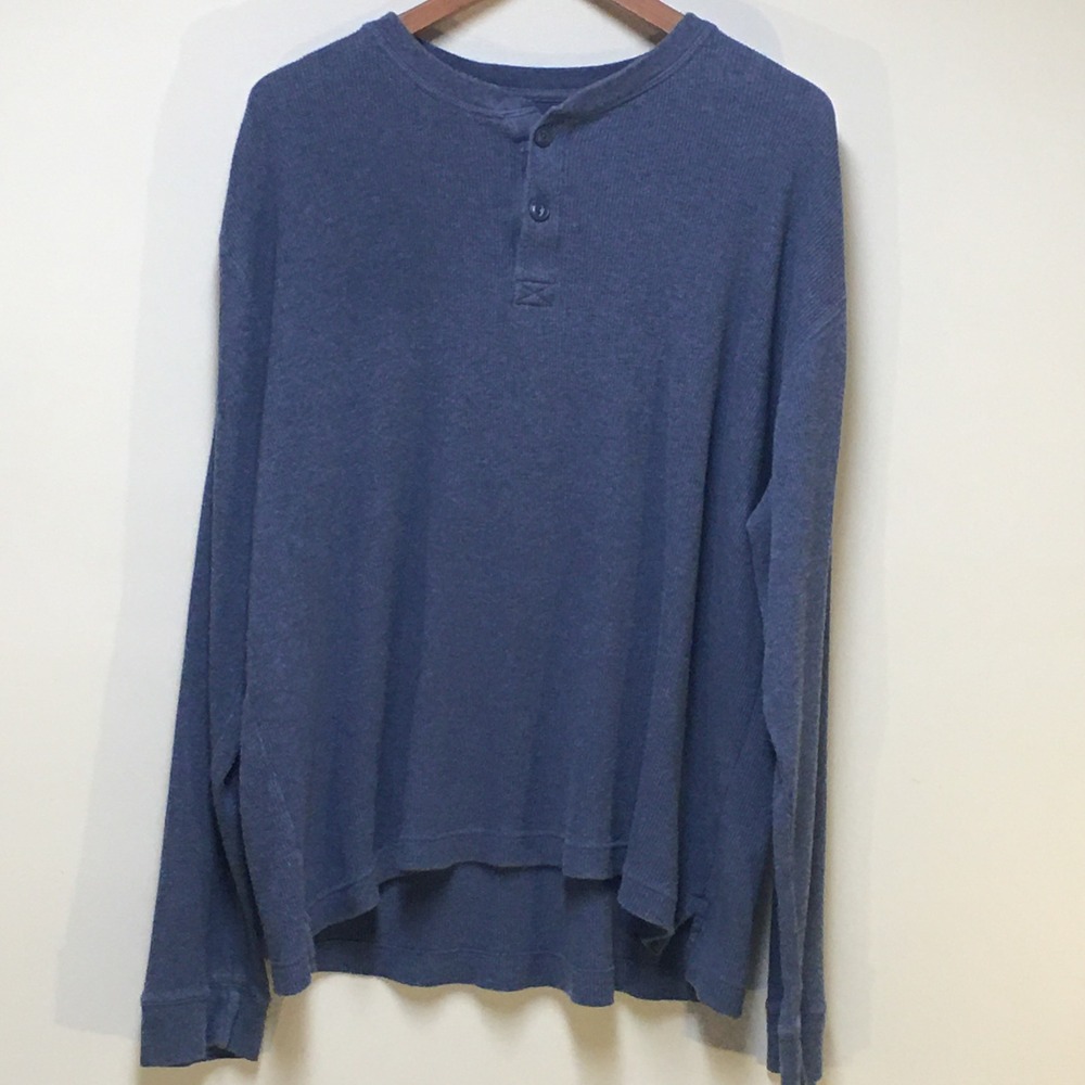 St. John's Bay Henley Shirt Mens XXL Blue Waffle Knit Cotton Long Sleeve Thermal